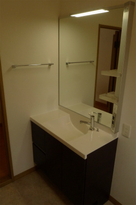 ミラーキャビネットは一面鏡（大型鏡）です