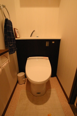 トイレは、配管をすっきり隠せるタイプにしました。こちらも落ち着いた色にして大人っぽく。