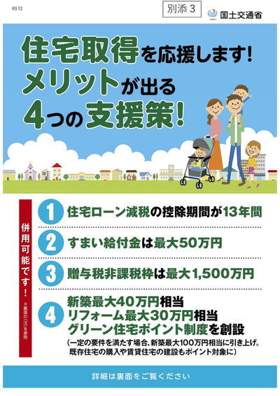 ③2020.12.15 （別添３）広報用チラシ（住宅取得を応援します！メリットが出る４つの支援策！）-1.jpg