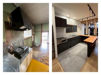 壁付けI型キッチン＋造作L字カウンター