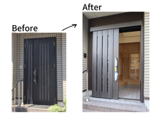 開き戸だった玄関扉を、引き戸に変更