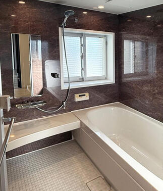 ジャストサイズの浴槽、シックな内装