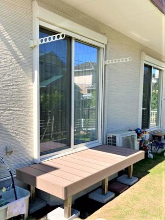 ウッドデッキ設置、物干金具取付