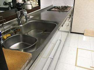 ステンレスキャビネットにカウンター下収納の浄水器や食器洗い乾燥機を