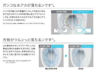 従来の衛生陶器ではできなかった「ガンコな水アカ」も「汚物」もどちらも落とせる、お掃除ラクラクな衛生陶器です。