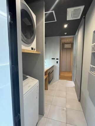 袖壁（目隠し壁）で、生活家電もスッキリ