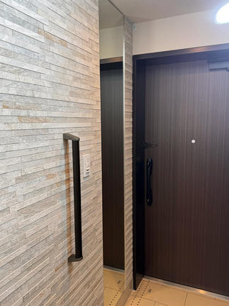 玄関の鏡、手すりとエコカラット