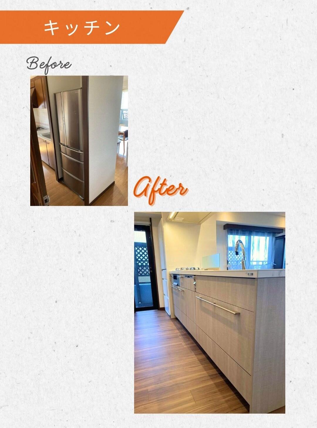 福岡市T様邸 キッチン冷蔵庫配置と下台収納の見直しリフォーム